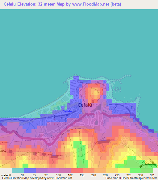 Cefalu,Italy Elevation Map