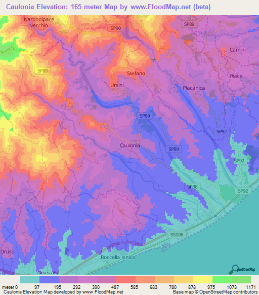 Caulonia,Italy Elevation Map