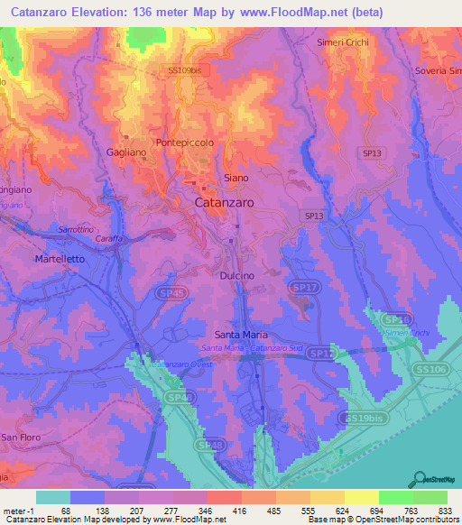 Catanzaro,Italy Elevation Map