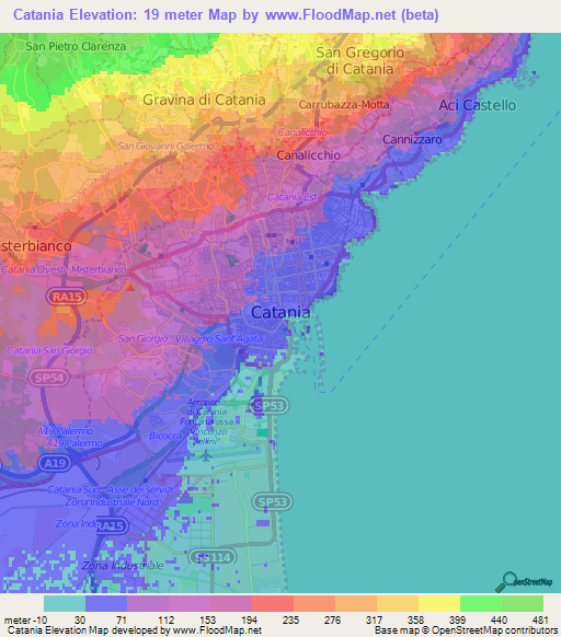 Catania,Italy Elevation Map