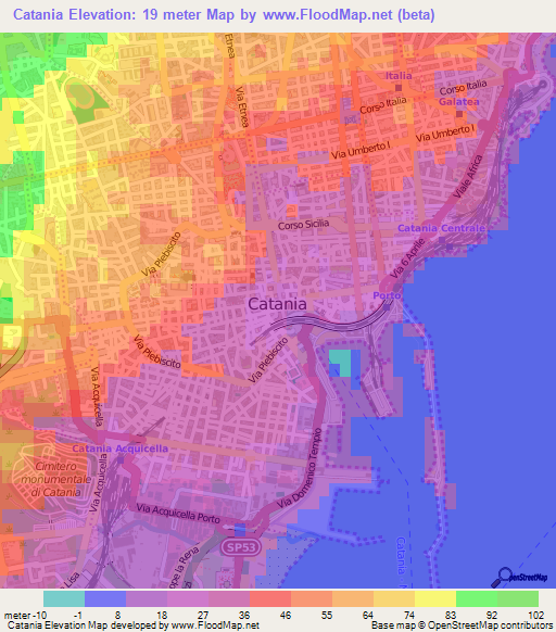 Catania,Italy Elevation Map