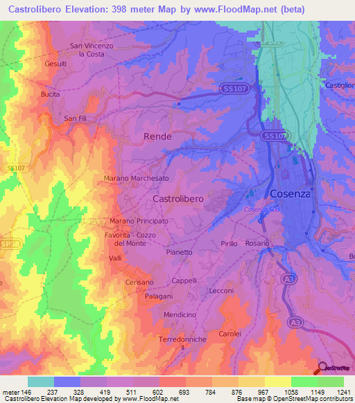 Castrolibero,Italy Elevation Map