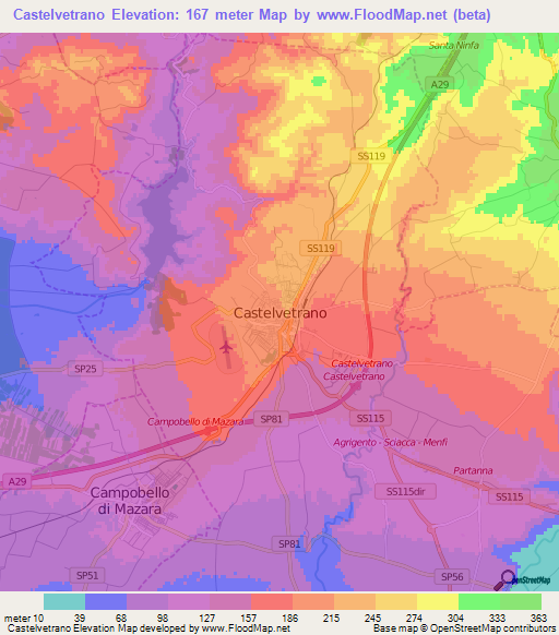 Castelvetrano,Italy Elevation Map