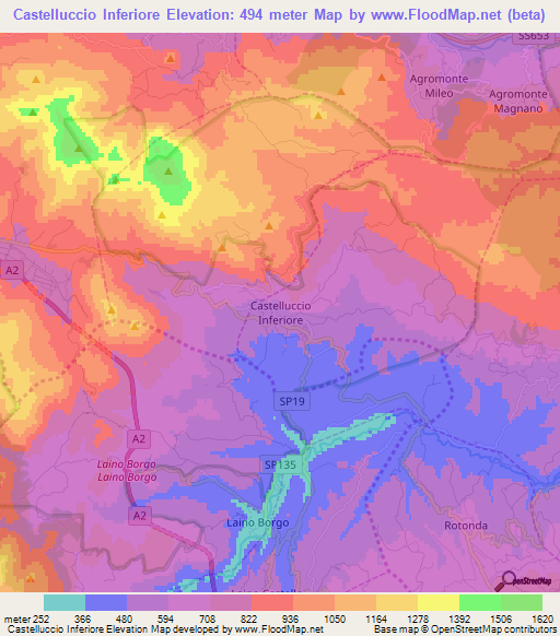 Castelluccio Inferiore,Italy Elevation Map