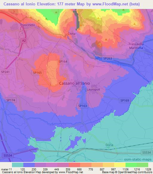 Cassano al Ionio,Italy Elevation Map