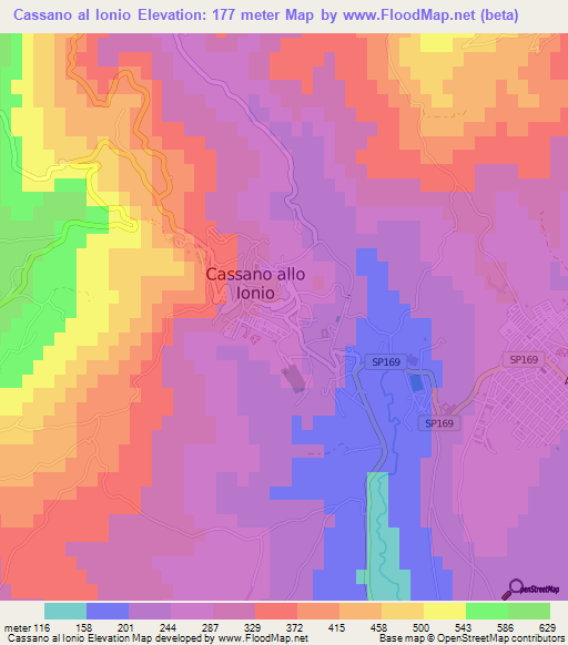 Cassano al Ionio,Italy Elevation Map