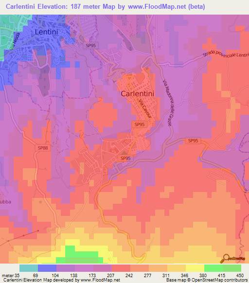 Carlentini,Italy Elevation Map