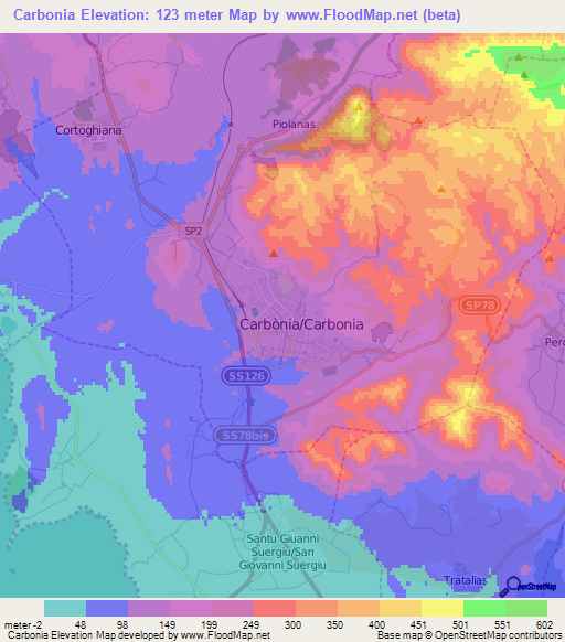 Carbonia,Italy Elevation Map