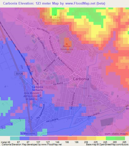 Carbonia,Italy Elevation Map