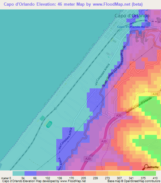 Capo d'Orlando,Italy Elevation Map