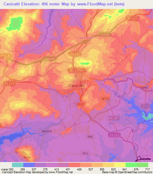 Canicatti,Italy Elevation Map