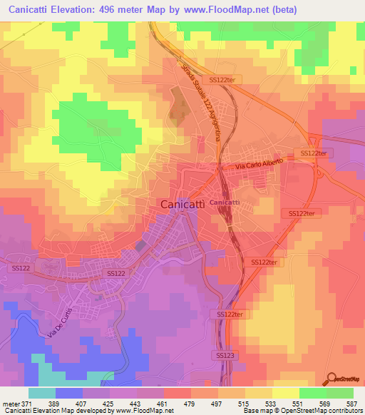 Canicatti,Italy Elevation Map