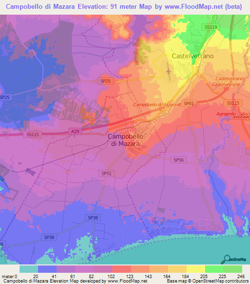 Campobello di Mazara,Italy Elevation Map