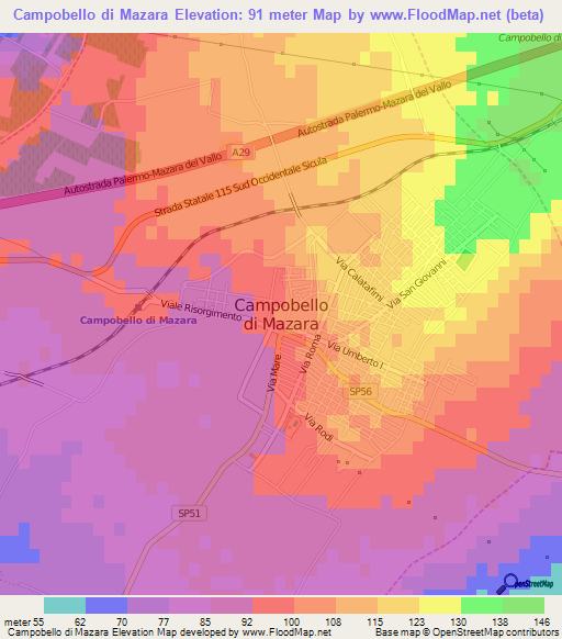 Campobello di Mazara,Italy Elevation Map