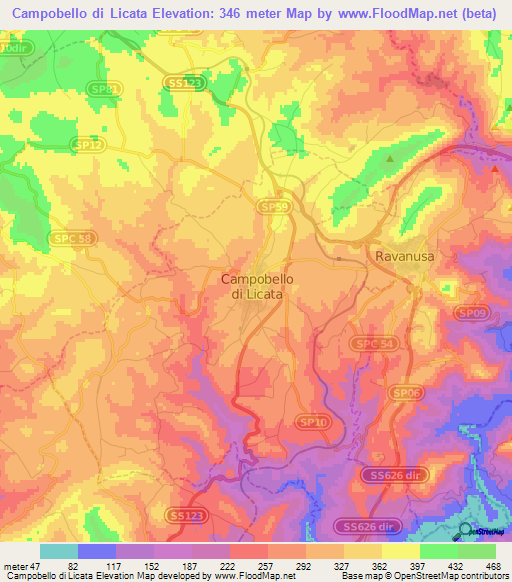 Campobello di Licata,Italy Elevation Map