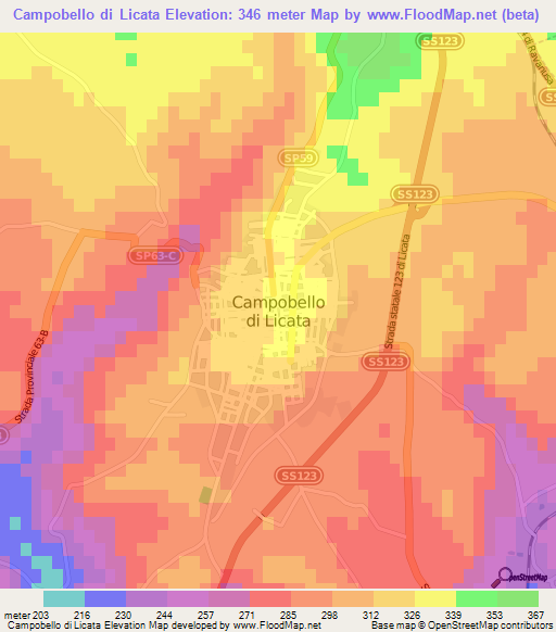 Campobello di Licata,Italy Elevation Map