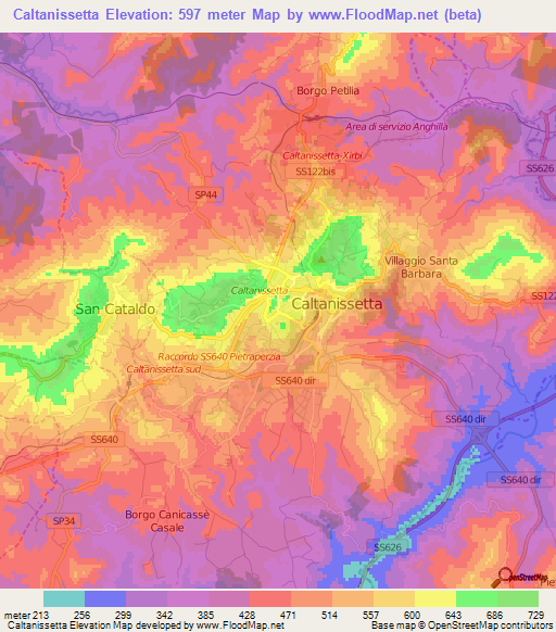 Caltanissetta,Italy Elevation Map