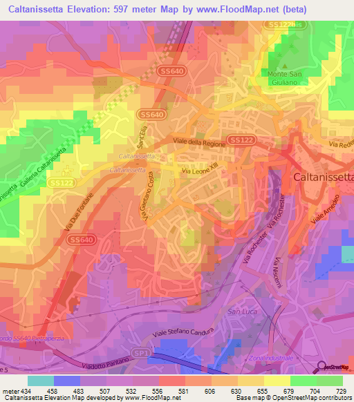 Caltanissetta,Italy Elevation Map