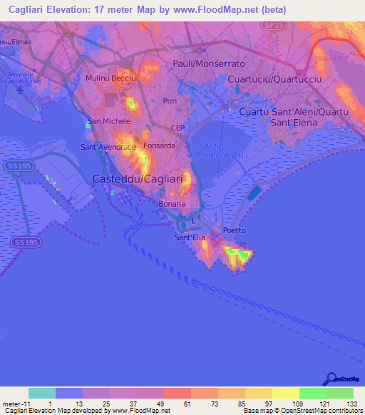 Cagliari,Italy Elevation Map