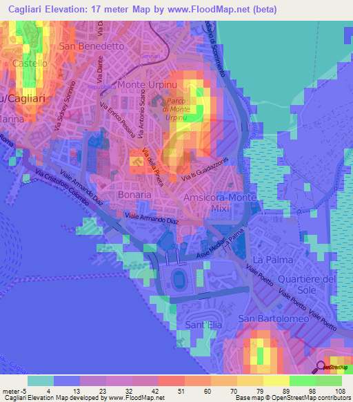 Cagliari,Italy Elevation Map