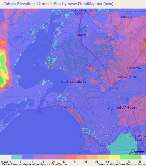 Cabras,Italy Elevation Map