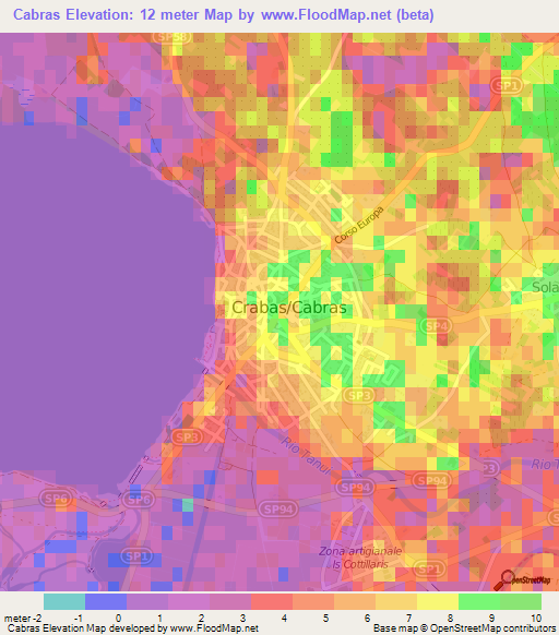 Cabras,Italy Elevation Map