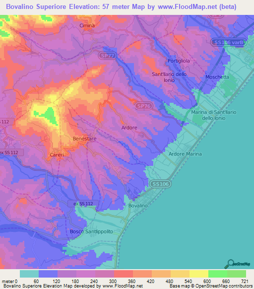 Bovalino Superiore,Italy Elevation Map