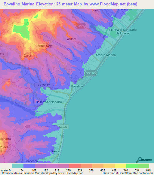 Bovalino Marina,Italy Elevation Map