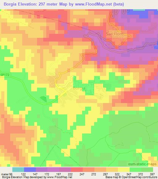 Borgia,Italy Elevation Map