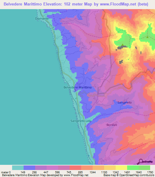 Belvedere Marittimo,Italy Elevation Map