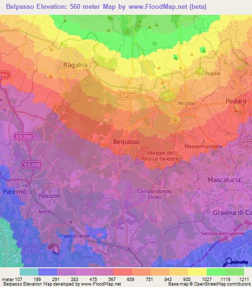 Belpasso,Italy Elevation Map