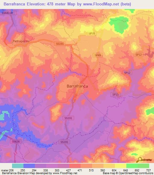 Barrafranca,Italy Elevation Map