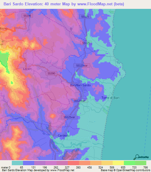 Bari Sardo,Italy Elevation Map