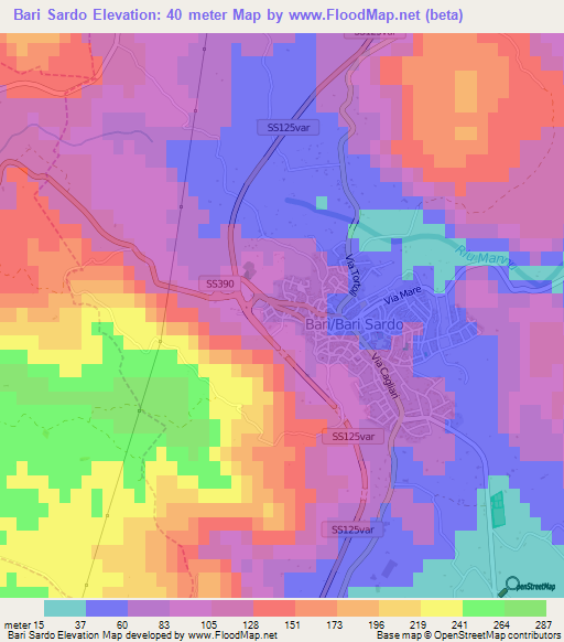 Bari Sardo,Italy Elevation Map