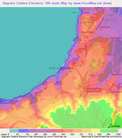 Bagnara Calabra,Italy Elevation Map