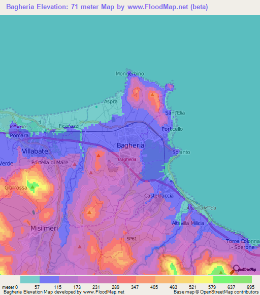 Bagheria,Italy Elevation Map