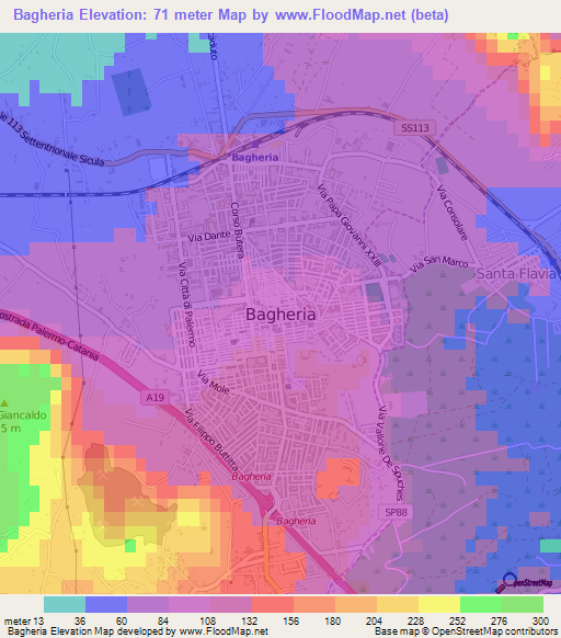 Bagheria,Italy Elevation Map