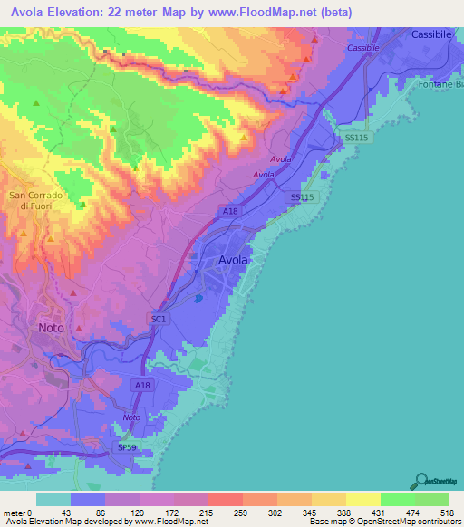 Avola,Italy Elevation Map