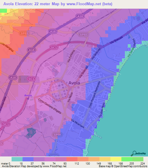 Avola,Italy Elevation Map