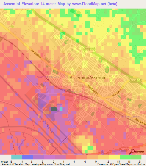 Assemini,Italy Elevation Map