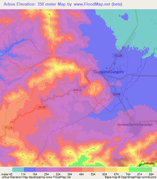 Arbus,Italy Elevation Map