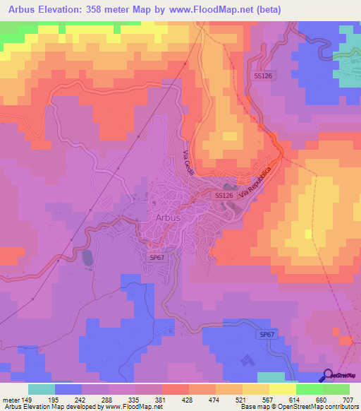 Arbus,Italy Elevation Map