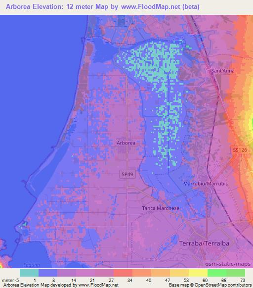 Arborea,Italy Elevation Map