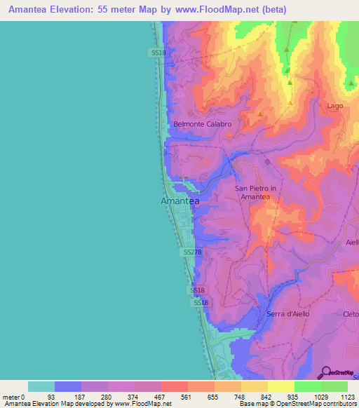 Amantea,Italy Elevation Map