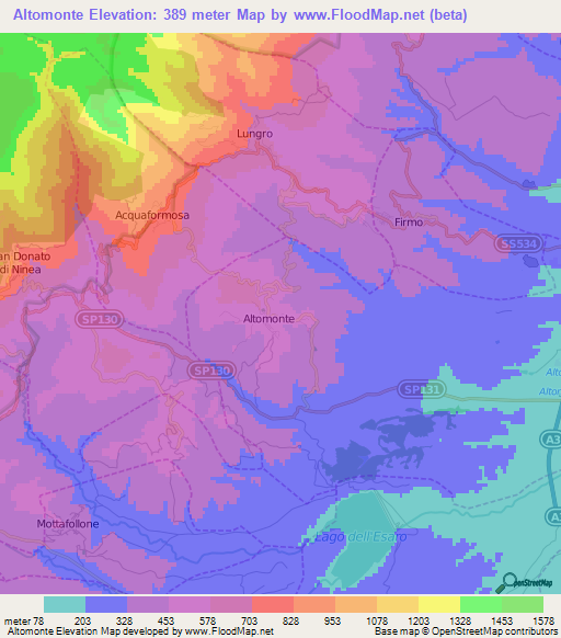 Altomonte,Italy Elevation Map