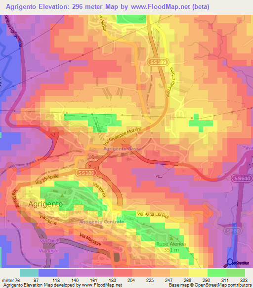 Agrigento,Italy Elevation Map