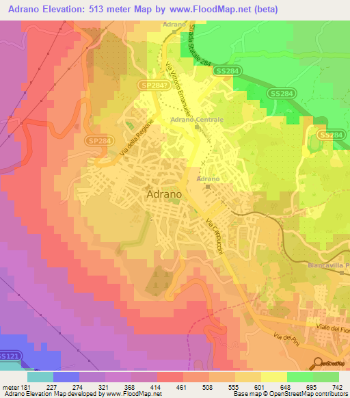 Adrano,Italy Elevation Map