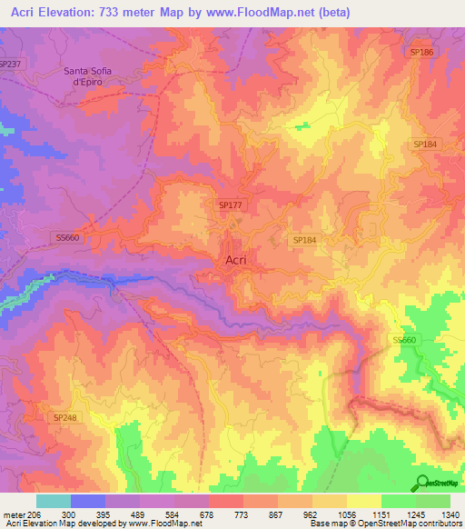 Acri,Italy Elevation Map