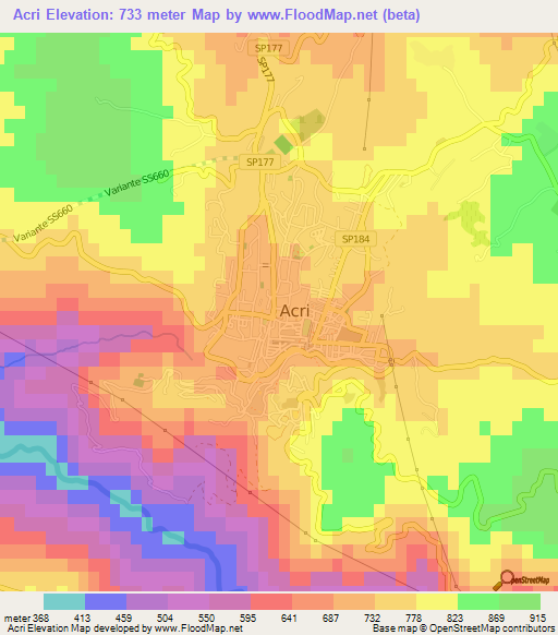 Acri,Italy Elevation Map