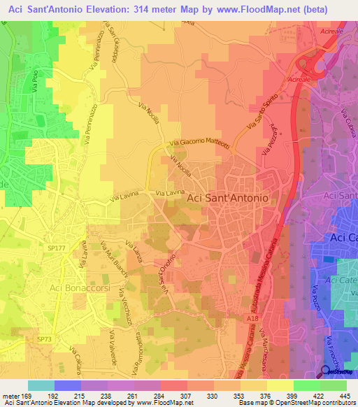 Aci Sant'Antonio,Italy Elevation Map